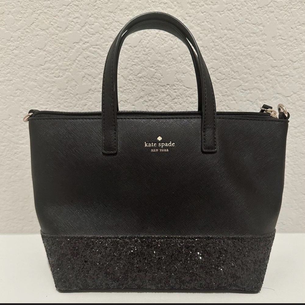 Kate Spade Greta Court Ina Satchel Small With Glitter On Bottom Black